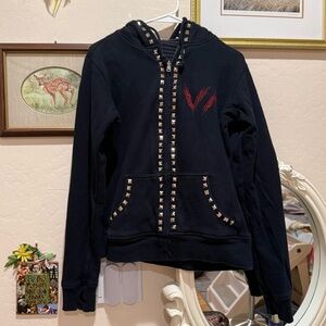 Y2K Punk Studded Black Bat Hoodie Custom 1/1 Hand Studded Metalcore.